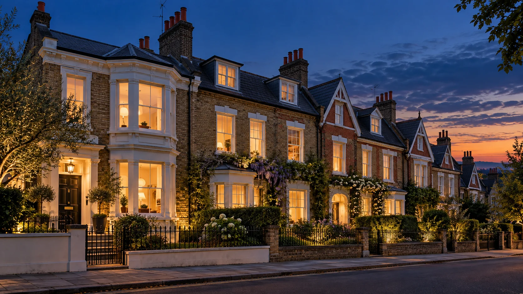 English homes at twilight